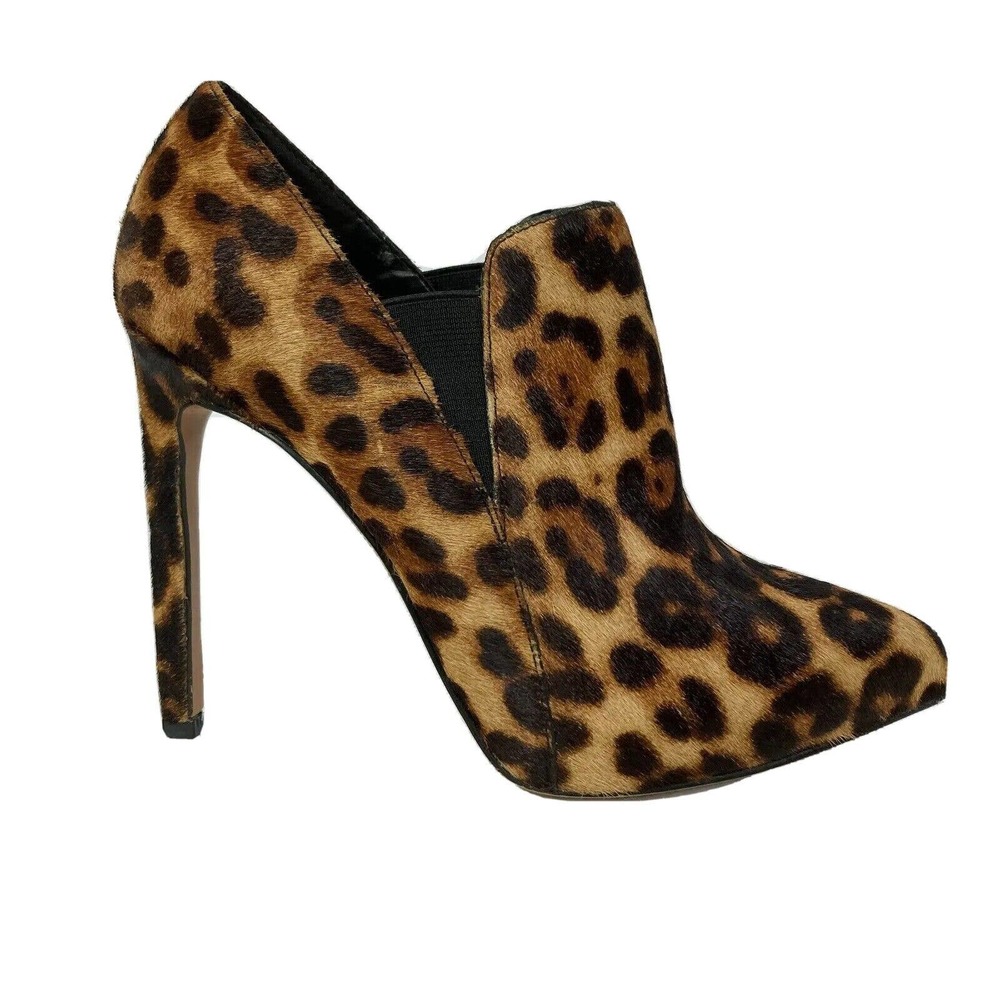 Nine West Bootie Sz 7.5 Leandra Brown Leather Leopard Calf Hair Pumps‎ Stiletto
